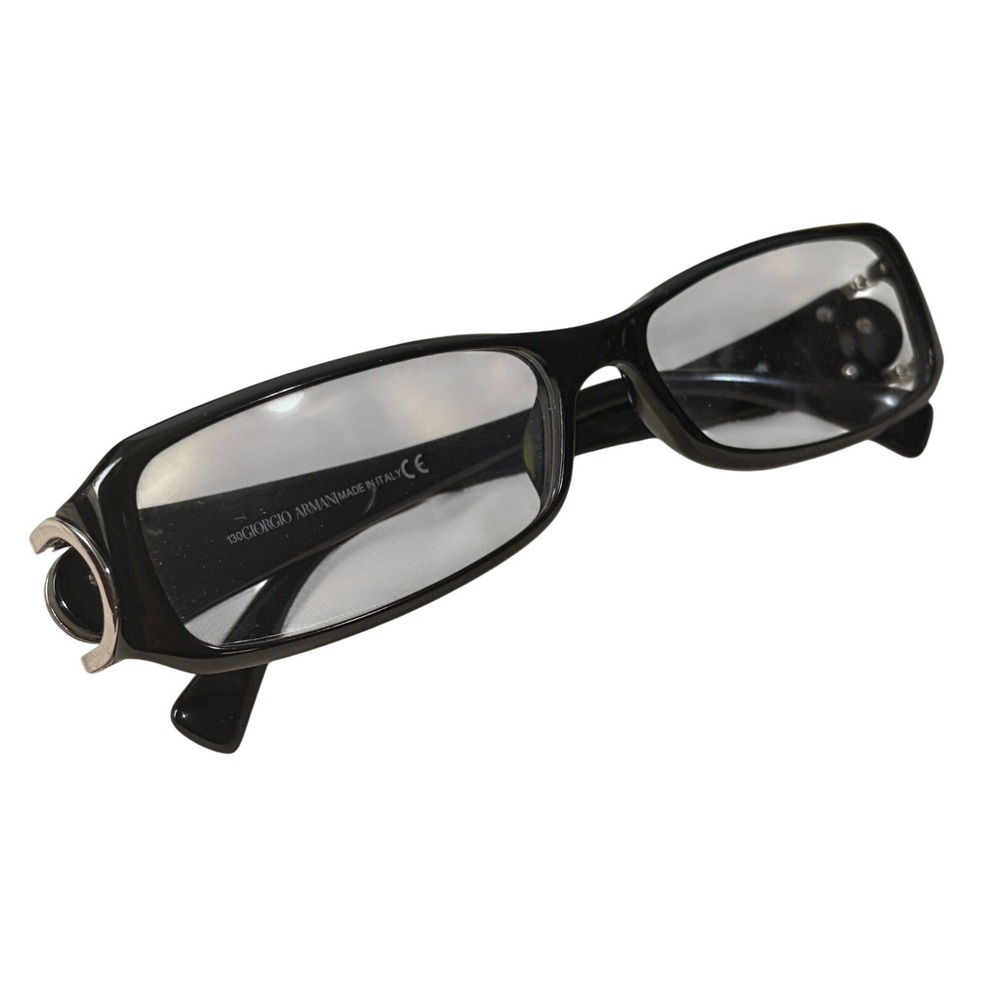 Giorgio Armani GA 679 D28 Black Rectangular Eyeglasses Crystal Logo Italy 130